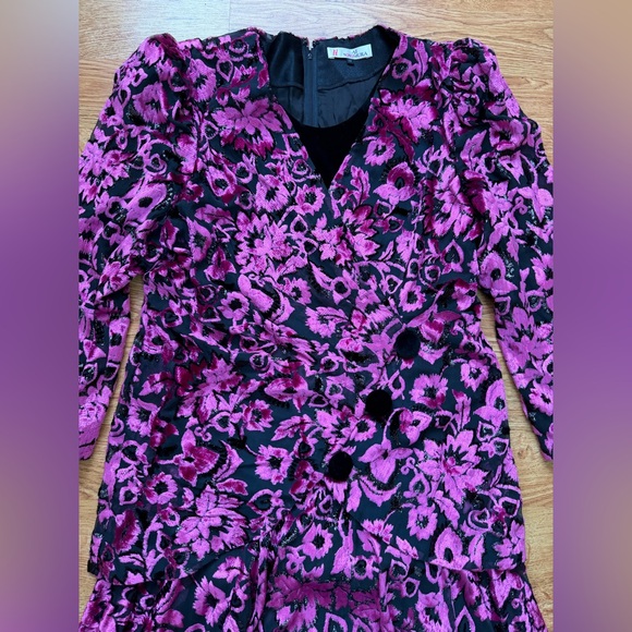 Vintage Fuchsia and Black Floral Long Sleeve Dress Size 13 NWOT - Picture 3 of 9